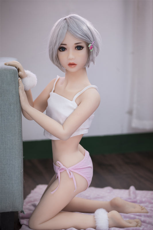 125cm Flat Breast Female Sex Dolls for Men, Tpe, Natural, Blue Eyes,Silver White Short Hair and Brown Long Hair