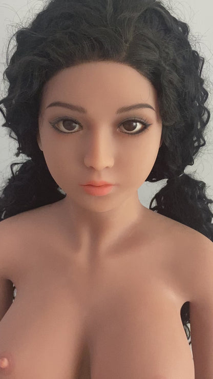 140cm Female Sex Dolls for Men, Big Breast, Light brown, Tpe, Black Eyes, Short Black Hair and Long Blonde Hair