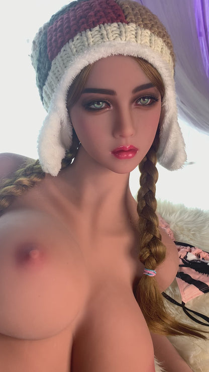 163cm Female S Figure Sex Dolls for Men, Big Breast, Light Brown, TPE, Green Eyes, Brown Wig & Random Wig