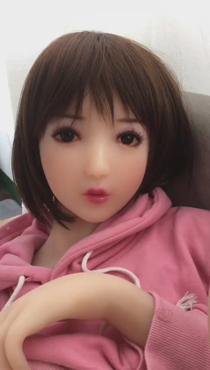 155cm Female Sex Dolls for Men, Flat Breast, Natural, TPE, Black Eyes, Short Brown Hair+ Long Golden Hair