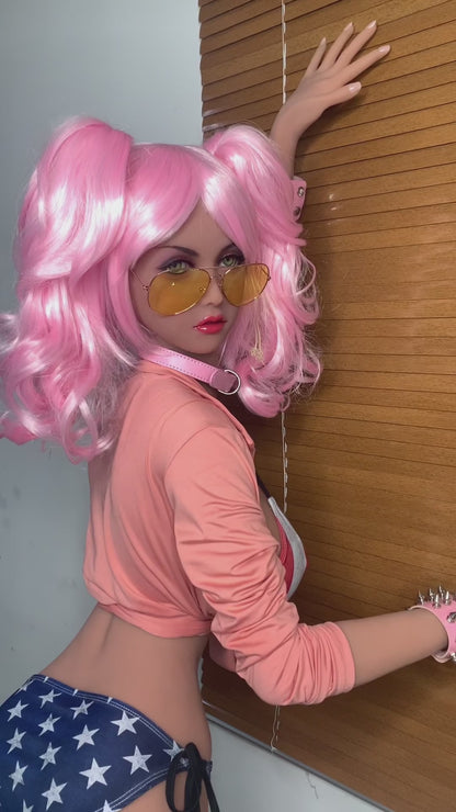 158cm Female S Figure Sex Dolls for Men, Big Breast, Light Brown, TPE, Green Eyes, Pink Hair & Random Wig